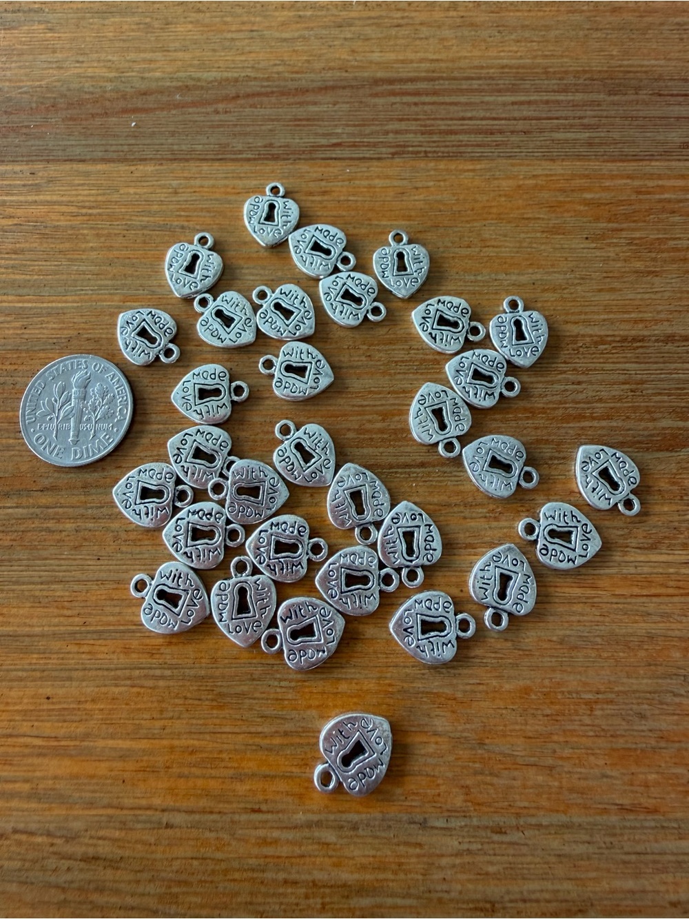 32 Antique Silver Tone Metal Made With Love Charms for Jewelry Craft Making
